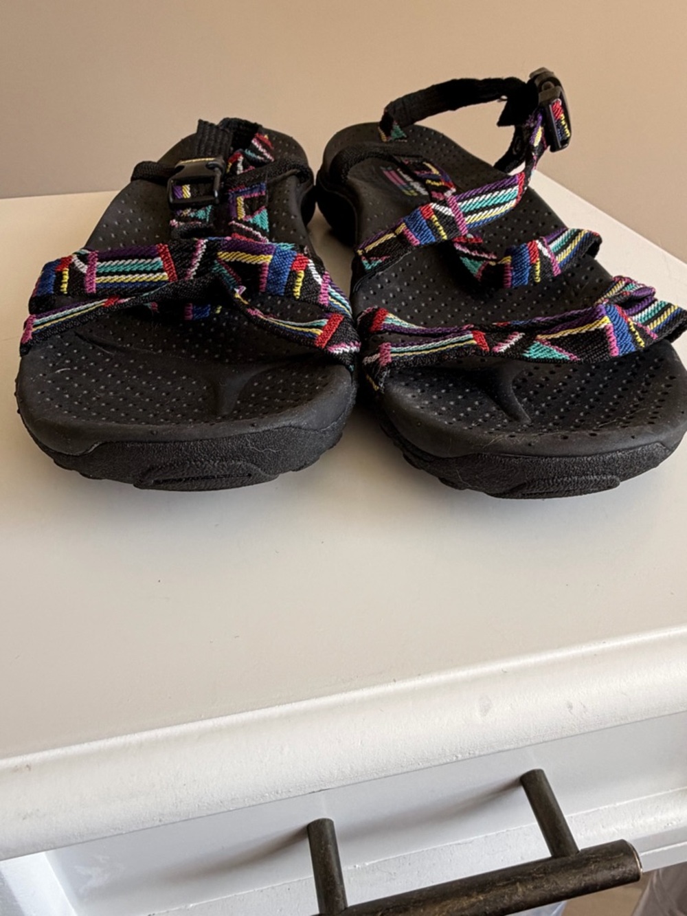 Skechers Black Outdoor Lifestyle Sandals with Multicolor hook and loop Straps